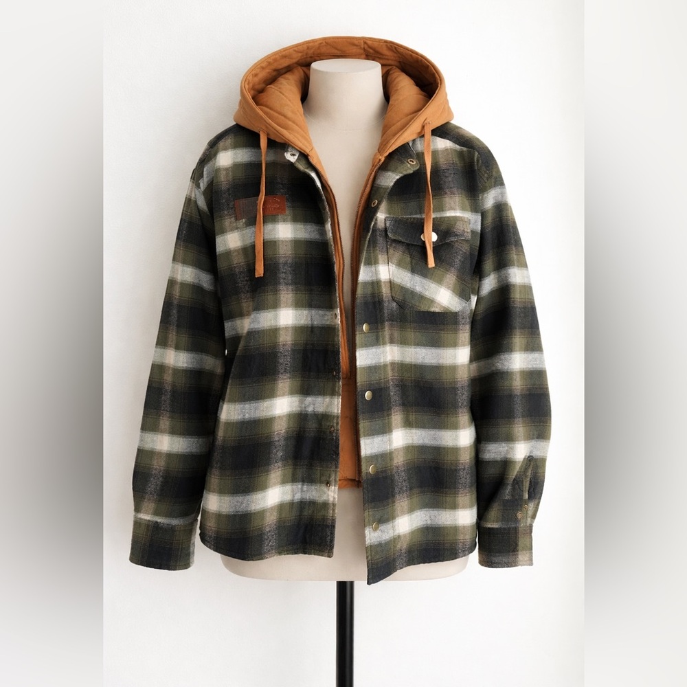 Plaid Hooded Jacket with Quilted Lining